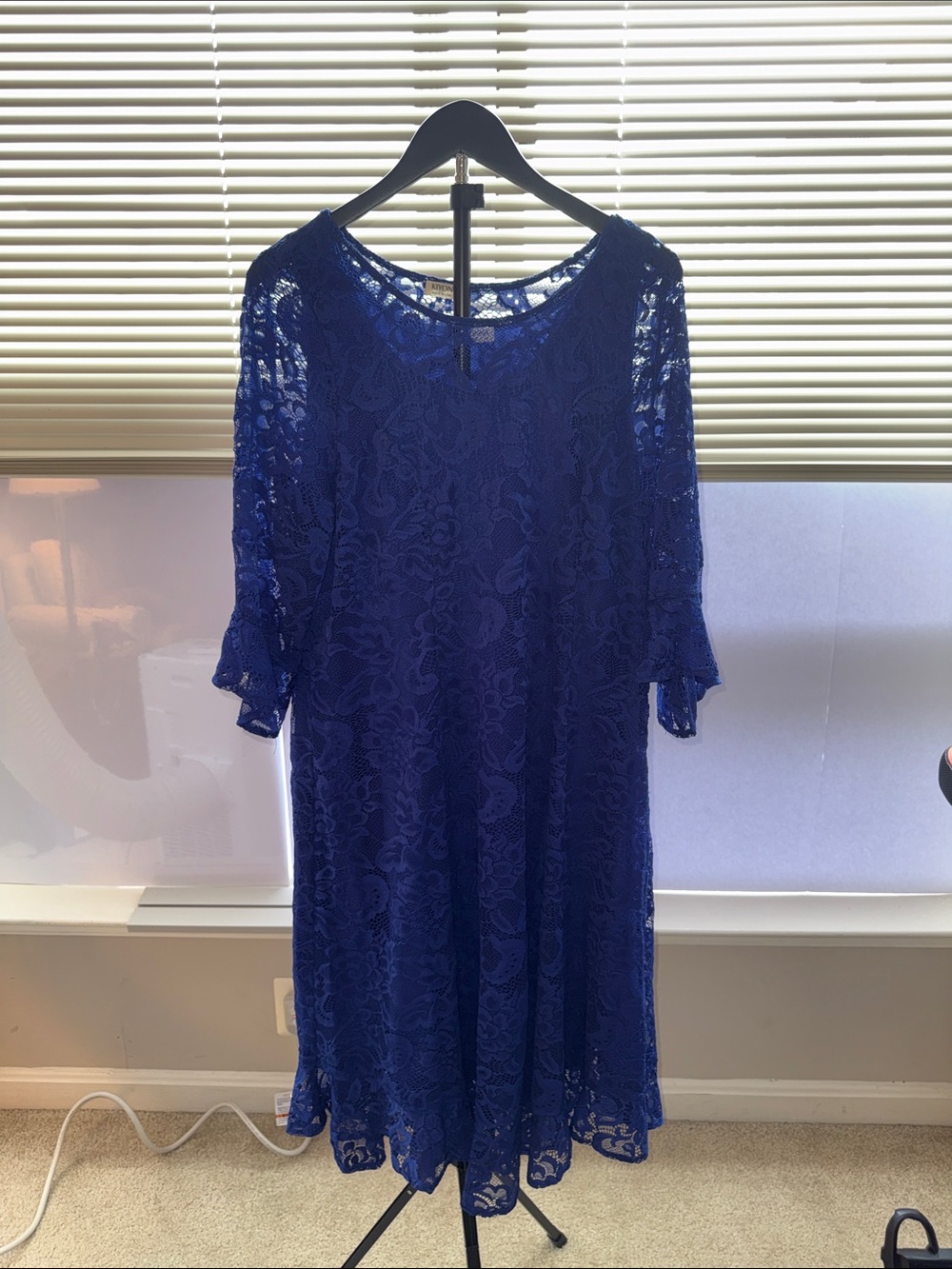 Kiyonna Cobalt Blue Lace Knee-Length Dress with Sheer Sleeves